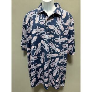 Divots Golf Polo Men XL Performance Dry Paisley Shirt Wicking Blue